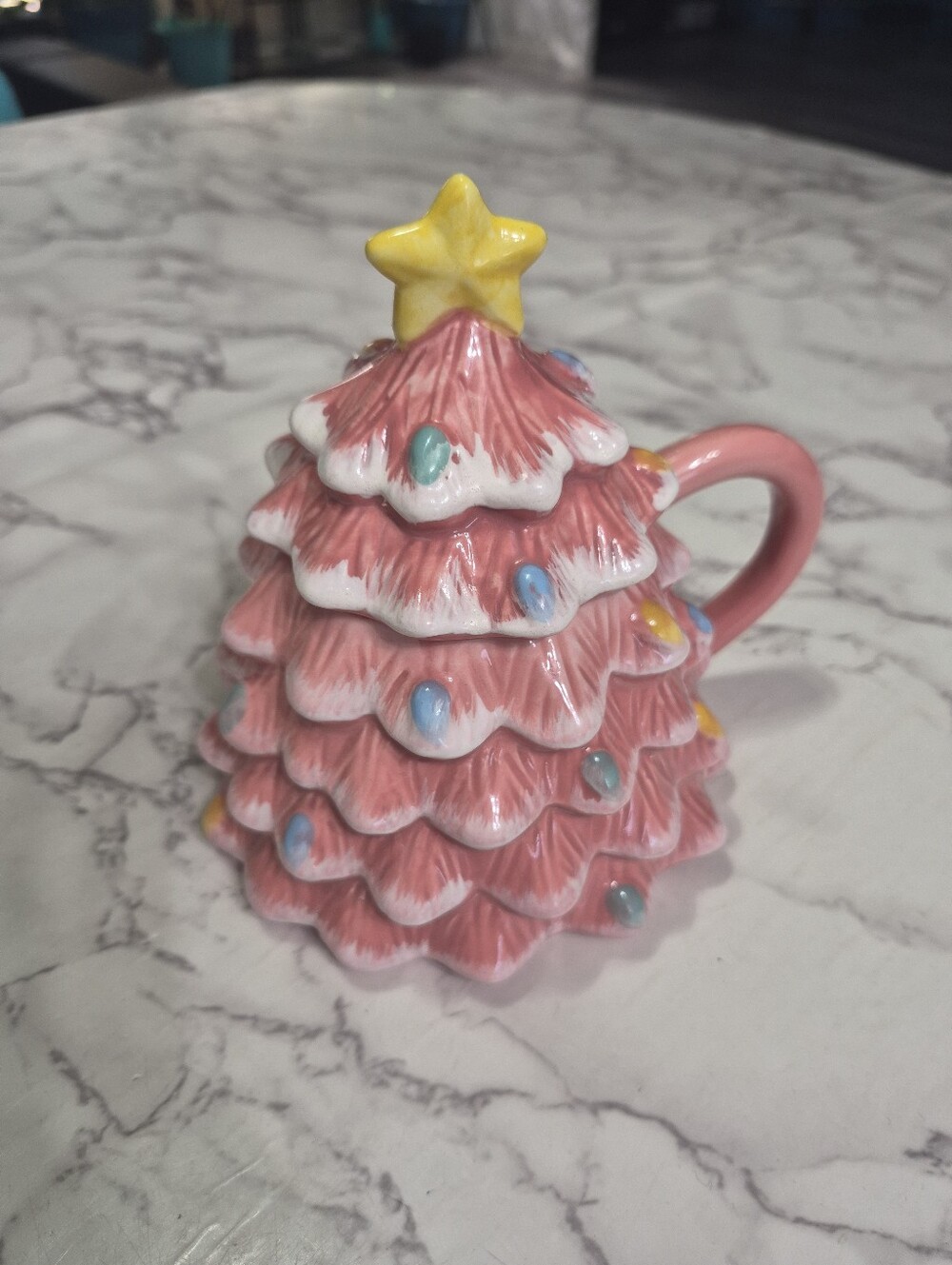 Pink Christmas Tree Mug with Star Lid